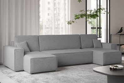 Ecksofa mit schlaffunktion und bettkasten, Couch U-form BEST stoff abriamo Grau
