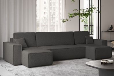 Ecksofa mit schlaffunktion und bettkasten, Couch U-form BEST stoff abriamo Graphit