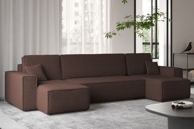 Ecksofa mit schlaffunktion und bettkasten, Couch U-form BEST stoff abriamo Braun