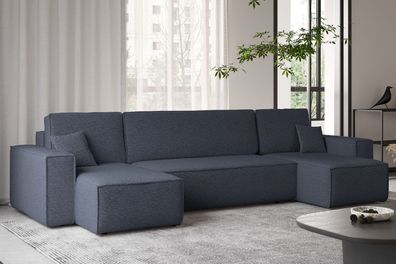 Ecksofa mit schlaffunktion und bettkasten, Couch U-form BEST stoff abriamo Dunkelblau