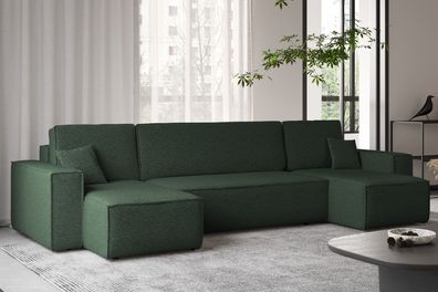 Ecksofa mit schlaffunktion und bettkasten, Couch U-form BEST stoff abriamo Dunkelgrün