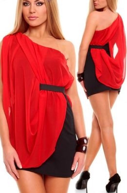 SeXy Miss Damen One Shoulder Double Chiffon Mini Kleid XS/ S rot/ schwarz NEU TOP