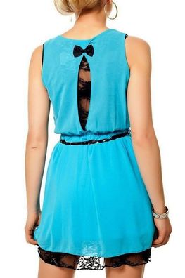 SeXy Miss Mini Kleid Chiffon Spitze Dress 34/36/38 Flecht Gürtel blau/ schwarz