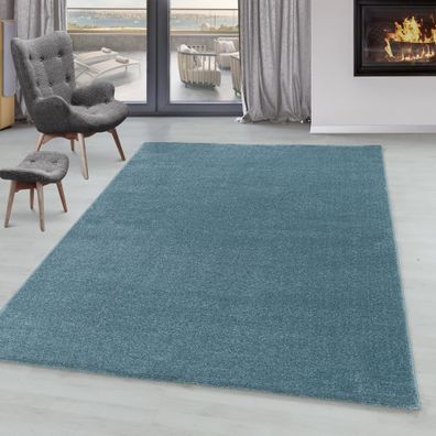 Kurzflor Teppich Einfarbig Modern Wohnzimmerteppich Unifarben Weicher Flor Blau