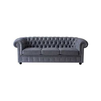 Chesterfield Grauer Dreisitzer Luxus Couch Designer Wohnzimmer Sofa