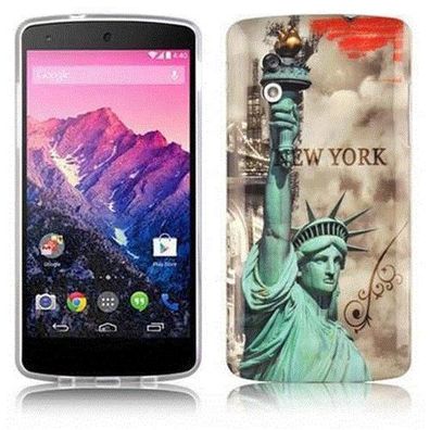 Cadorabo Hülle kompatibel mit LG Google NEXUS 5 mit NEW YORK - Freiheitsstatue ...