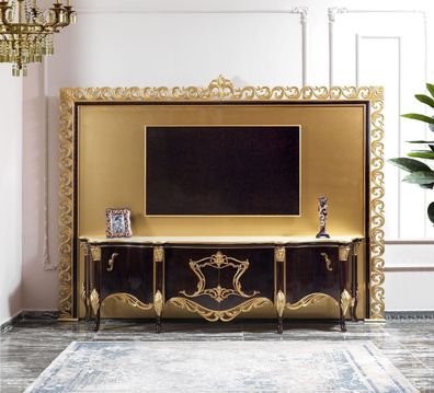 TV Ständer Sideboard RTV Lowboard Holz Gold Wohnzimmer Tisch Luxus