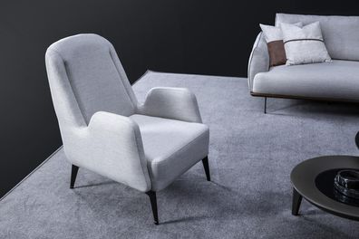 Designer Grauer Sessel Luxus 1 Sitzer Polstersessel Textil Polstersessel