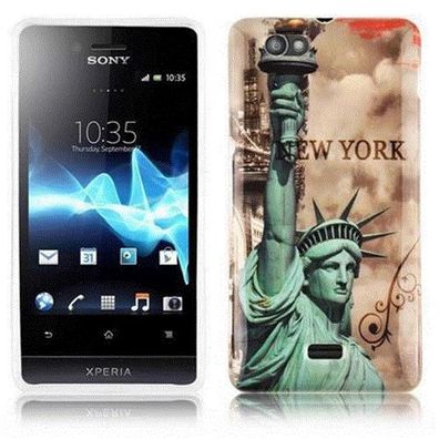 Cadorabo Hülle kompatibel mit Sony Xperia M mit NEW YORK - Freiheitsstatue Aufdruc...