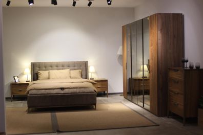 Designer Schlafzimmer Set Luxus Bett 2x Nachttisch Holz Komplett neu 3 tlg.