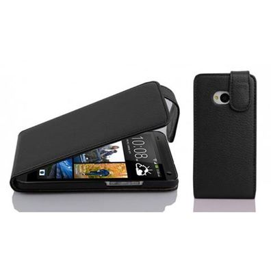 Cadorabo Hülle für HTC ONE M7 in OXID Schwarz Handyhülle im Flip Design aus strukt...