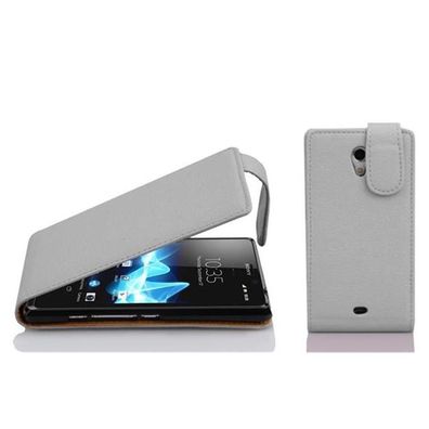 Cadorabo Hülle für Sony Xperia T in Magnesium WEIß Handyhülle im Flip Design aus ...