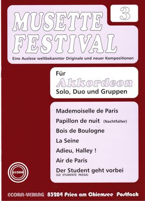 Akkordeon Noten : Musette Festival 3 mittelschwer (mit 2. Stimme ad. lib) ECORA