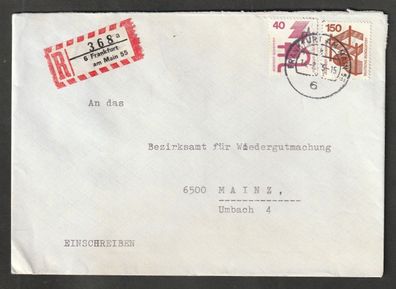 BRD Umschlag gelaufen von Frankfurt nach Mainz als Einschreiben R 368 a 14.2.79