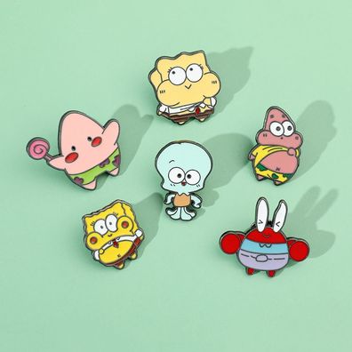 6tlg SpongeBob Brosche Set Patrick Star Metall Abzeichen Kinder Party Décor Brooches