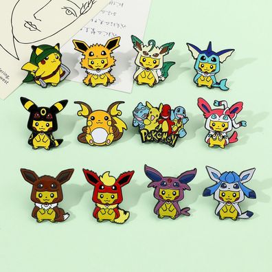 12tlg Pokémon Brosche Set Pikachu Cosplay Eeveelution Abzeichen Kinder Party Brooches