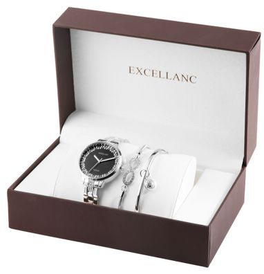 Excellanc Geschenkeset Damen 3tlg. Uhr mit Gliederarmband + Armband + Armreif ...