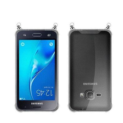 Silikon Hülle Handykette kompatibel mit Samsung Galaxy J1 2016 mit silbernen Ringe...