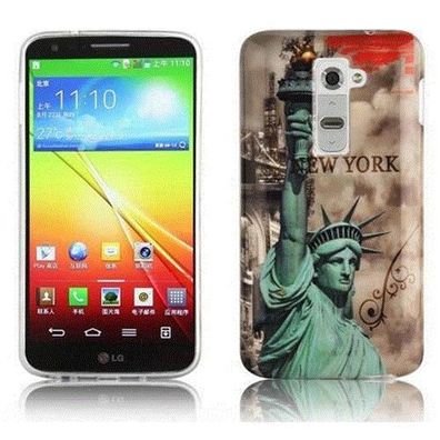 Cadorabo Hülle kompatibel mit LG G2 mit NEW YORK - Freiheitsstatue Aufdruck - ...
