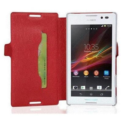 Cadorabo Hülle für Sony Xperia C - Hülle in ICY ROT – Handyhülle mit Standfunktion...