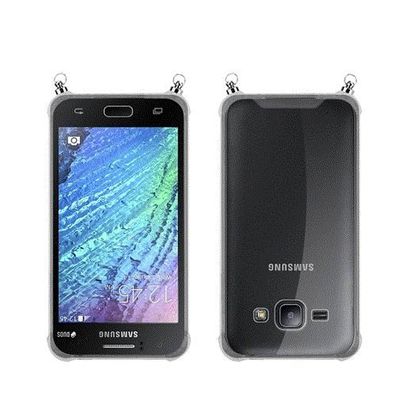Silikon Hülle Handykette kompatibel mit Samsung Galaxy J1 2015 mit silbernen Ringe...