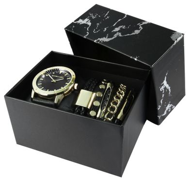 Excellanc 2900225-002 Geschenkset mit Herren Armbanduhr und fünf Armbändern schwar...