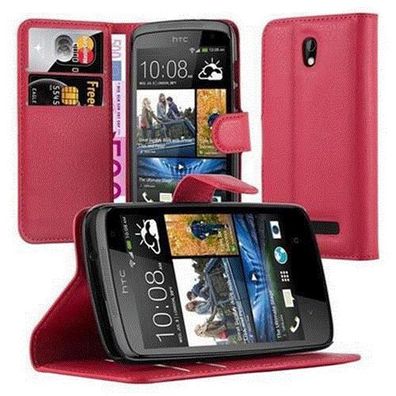 Cadorabo Hülle kompatibel mit HTC Desire 500 in KARMIN ROT - Schutzhülle mit Magne...