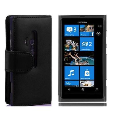 Cadorabo Hülle für Nokia Lumia 800 in KAVIAR Schwarz Handyhülle aus glattem Kunstl...