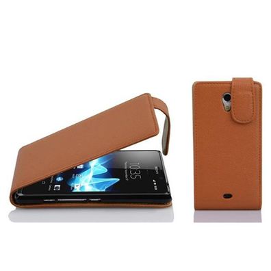 Cadorabo Hülle für Sony Xperia T in COGNAC BRAUN Handyhülle im Flip Design aus ...