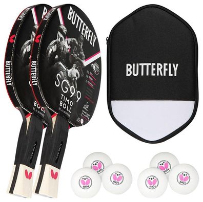 Butterfly 2x Timo Boll SG99 Tischtennisschläger + Hülle + 6x 40+ 3 * * * Bälle