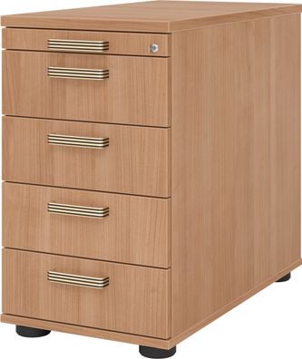 bümö Schreibtisch Schrank abschließbar, Schubladenschrank Holz in Nussbaum, Container