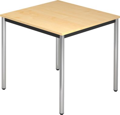 bümö Multifunktionstisch Ahorn, Tisch 80 x 80 cm, Tischfuß verchromt - einfacher Tisc