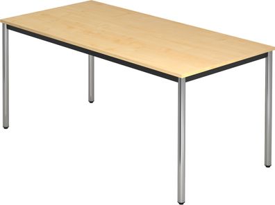 bümö Multifunktionstisch Ahorn, Tisch 160 x 80 cm, Tischfuß verchromt - einfacher Tis