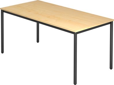 bümö Multifunktionstisch Ahorn, Tisch 160 x 80 cm, Tischfuß rund in schwarz - einfach