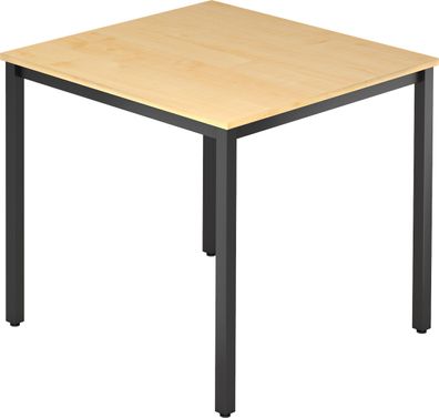 bümö Multifunktionstisch Ahorn, Tisch 80 x 80 cm, Tischfuß vierkant in schwarz - einf