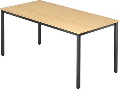 bümö Multifunktionstisch Ahorn, Tisch 160 x 80 cm, Tischfuß vierkant in schwarz - ein