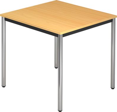bümö Multifunktionstisch Buche, Tisch 80 x 80 cm, Tischfuß verchromt - einfacher Tisc