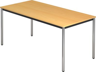 bümö Multifunktionstisch Buche, Tisch 160 x 80 cm, Tischfuß verchromt - einfacher Tis