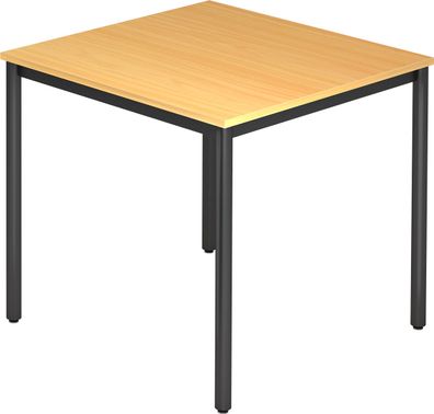 bümö Multifunktionstisch Buche, Tisch 80 x 80 cm, Tischfuß rund in schwarz - einfache