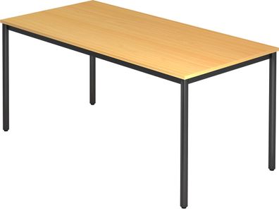 bümö Multifunktionstisch Buche, Tisch 160 x 80 cm, Tischfuß rund in schwarz - einfach