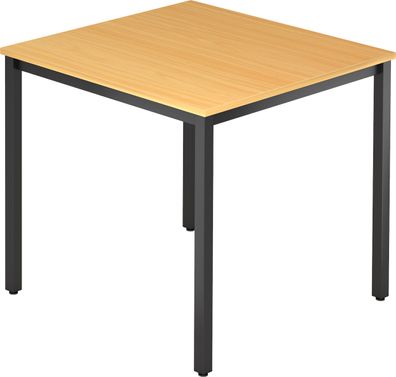 bümö Multifunktionstisch Buche, Tisch 80 x 80 cm, Tischfuß vierkant in schwarz - einf
