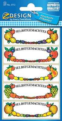 AVERY Zweckform Z Design Haushaltsetiketten "Obst" 3 Blatt à 5 Etiketten
