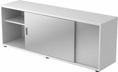 bümö Lowboard mit Schiebetür, Sideboard Weiß/ Silber - Büromöbel Sideboard Holz 160cm