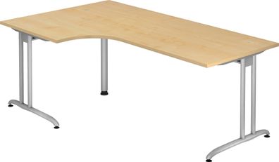 bümö Eckschreibtisch groß, B-Serie 200x120 cm, Tischplatte aus Holz in Ahorn, Gestell