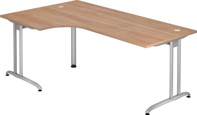 bümö Eckschreibtisch groß, B-Serie 200x120 cm, Tischplatte aus Holz in Nussbaum, Gest