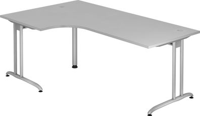 bümö Eckschreibtisch groß, B-Serie 200x120 cm, Tischplatte aus Holz in grau, Gestell