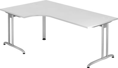 bümö Eckschreibtisch groß, B-Serie 200x120 cm, Tischplatte aus Holz in weiß, Gestell