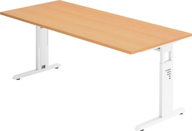 bümö höhenverstellbarer Schreibtisch O-Serie 180x80 cm in Buche, Gestell in weiß - gr