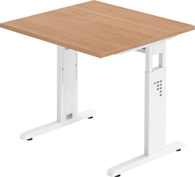 bümö höhenverstellbarer Schreibtisch O-Serie 80x80 cm in Nussbaum, Gestell in weiß -