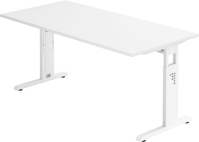 bümö höhenverstellbarer Schreibtisch O-Serie 160x80 cm in weiß, Gestell in weiß - PC